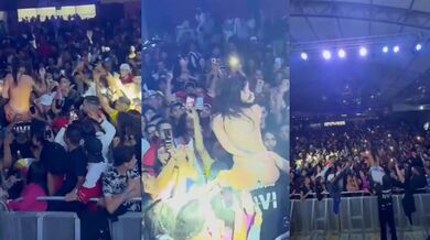 巴西女歌手皮波基尼亚一直以来选用火辣的衣着和表演方式，她近日身上只穿一条丁字裤进入观众群，没想到底下男粉丝集体失控，摸遍她的胸部及臀部 丁字裤被拉开